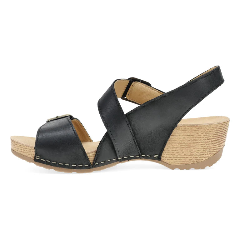 Dansko Women's Trinity Heeled Sandal in Black Burnished Nubuck