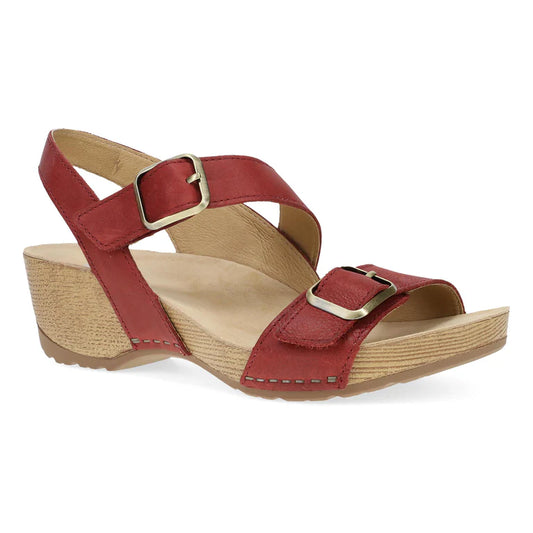 Dansko Women's Trinity Heeled Sandal in Cayenne Burnished Nubuck