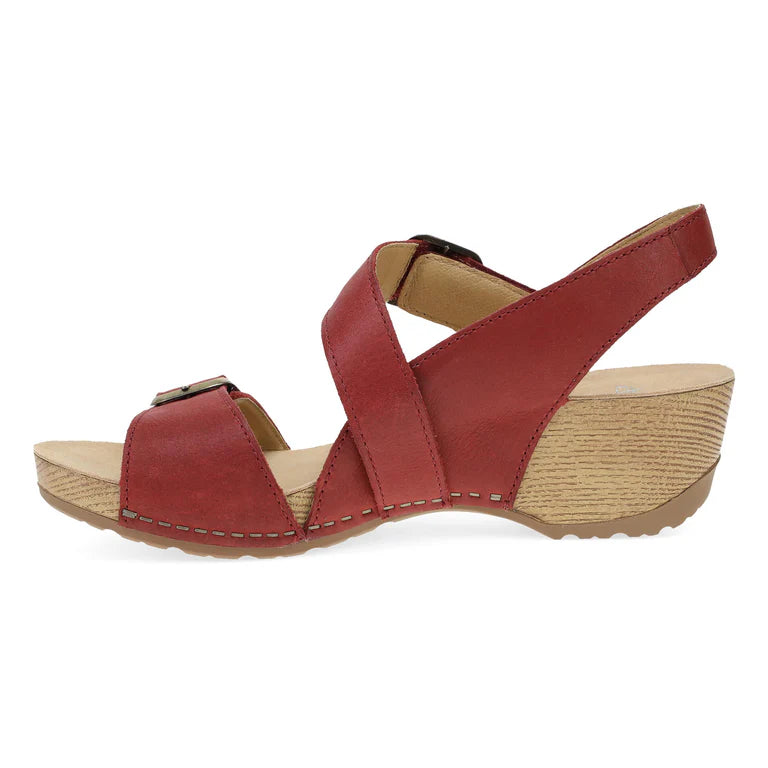 Dansko Women's Trinity Heeled Sandal in Cayenne Burnished Nubuck