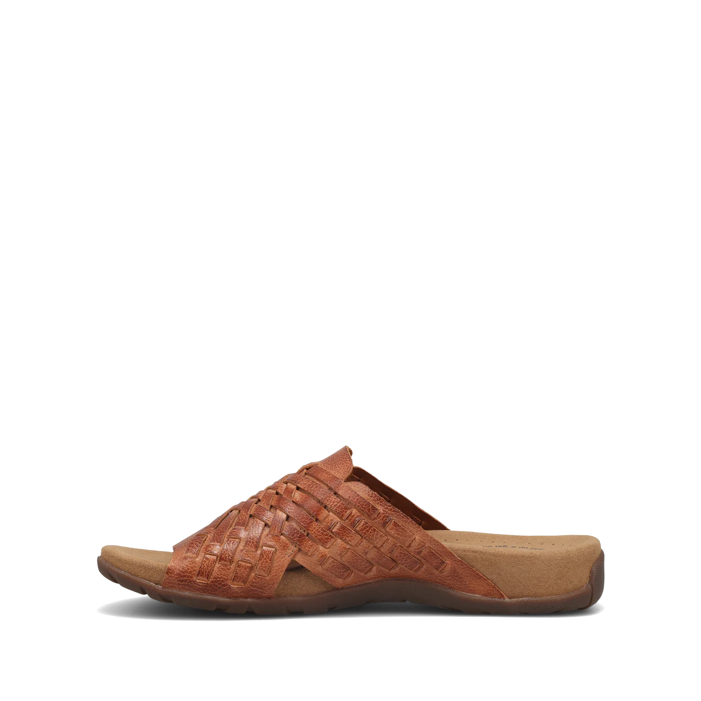 Taos Women's Guru Woven Leather Slide Sandal in Honey Tan