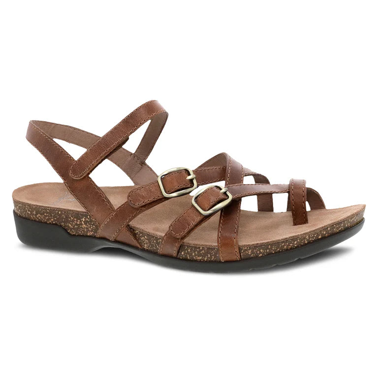 Dansko Women's Roslyn Strappy Leather Sandal in Tan Waxy