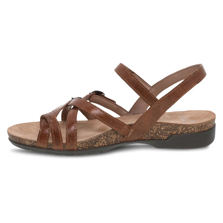 Dansko Women's Roslyn Strappy Leather Sandal in Tan Waxy