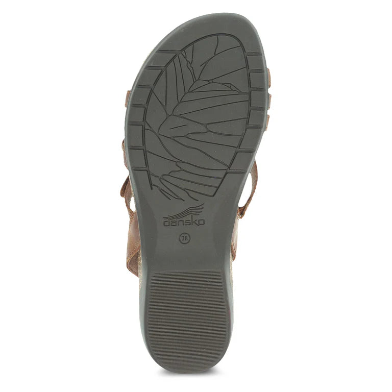 Dansko Women's Roslyn Strappy Leather Sandal in Tan Waxy