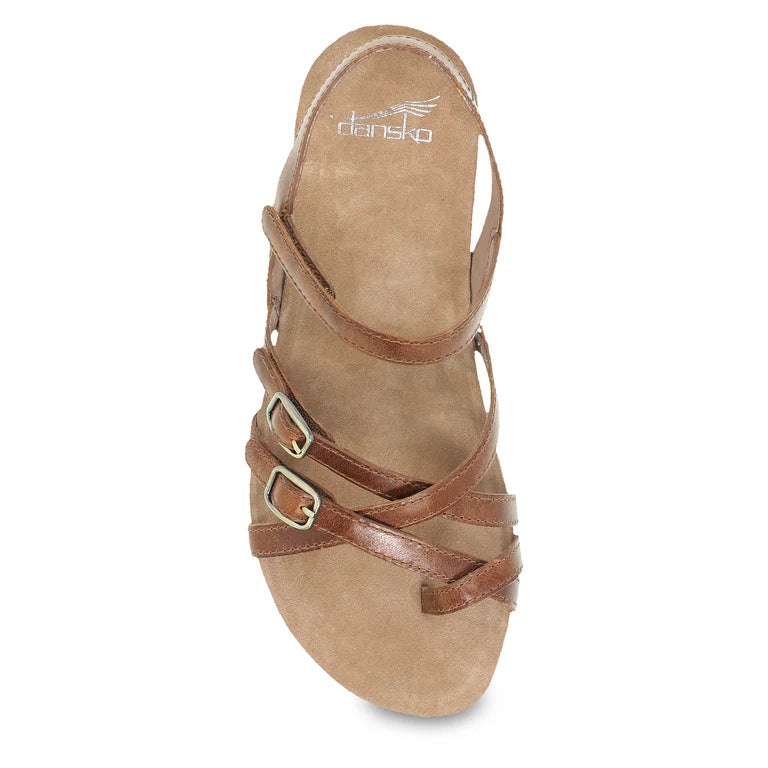 Dansko Women's Roslyn Strappy Leather Sandal in Tan Waxy