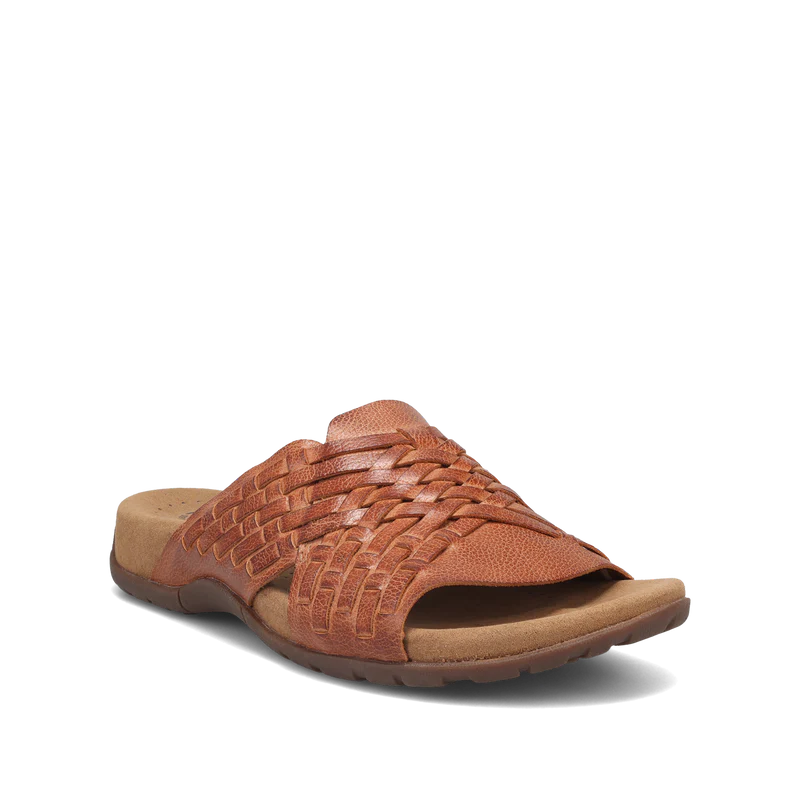 Taos Women's Guru Woven Leather Slide Sandal in Honey Tan