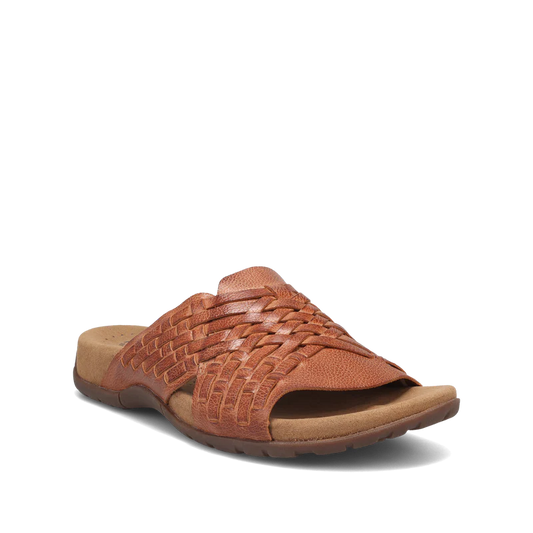 Taos Women's Guru Woven Leather Slide Sandal in Honey Tan