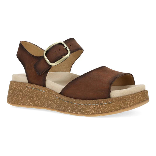 Dansko Women's Bianca Leather Platform Sandal in Brown Burnished Suede