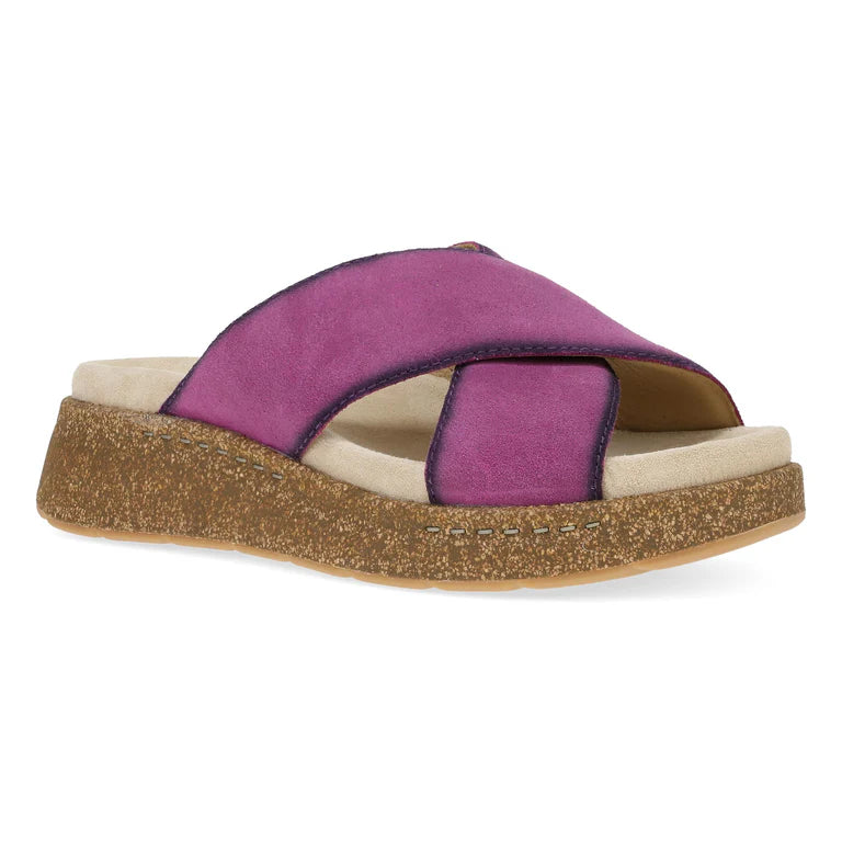 Dansko Women's Bridget Leather Platform Slide Sandal in Plum Burnished Suede