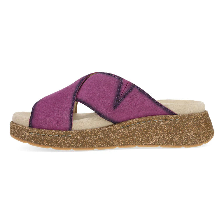 Dansko Women's Bridget Leather Platform Slide Sandal in Plum Burnished Suede