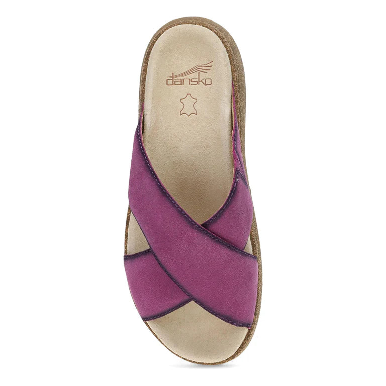 Dansko Women's Bridget Leather Platform Slide Sandal in Plum Burnished Suede