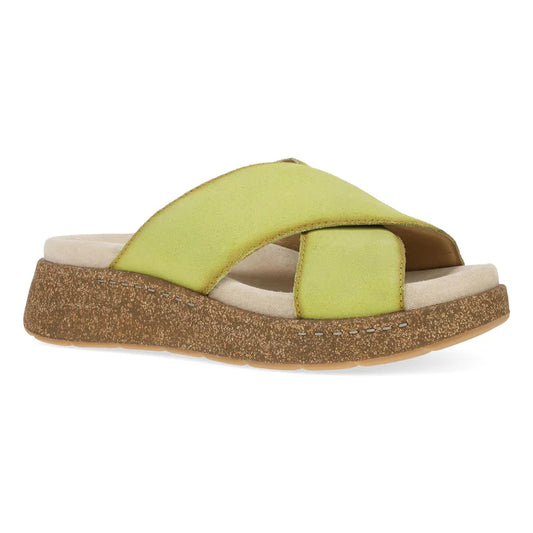 Dansko Women's Bridget Leather Platform Slide Sandal in Lime Burnished Suede