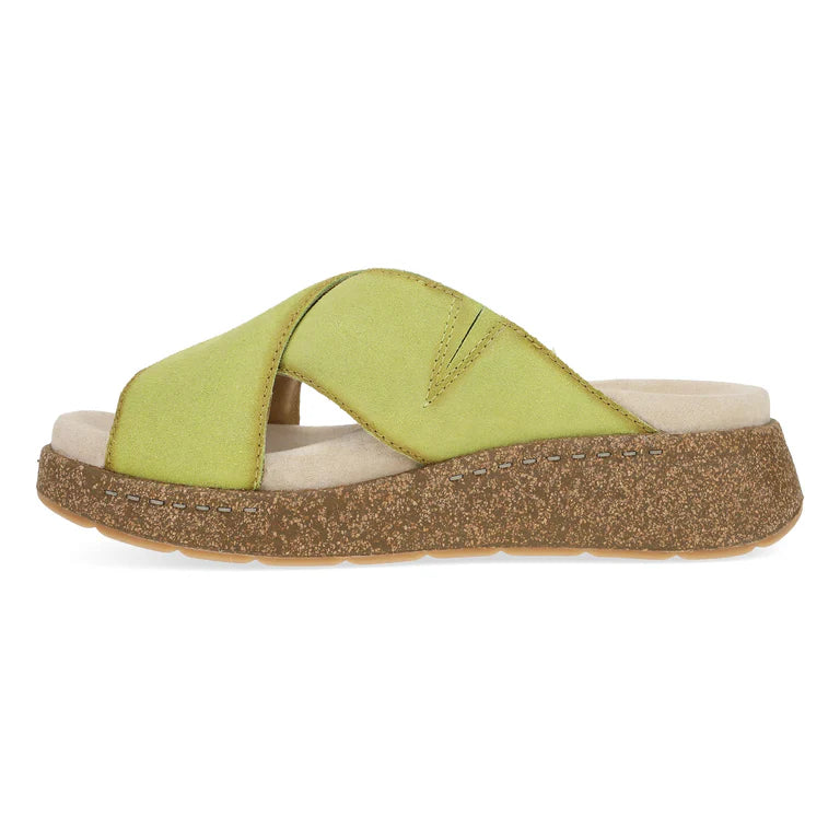 Dansko Women's Bridget Leather Platform Slide Sandal in Lime Burnished Suede