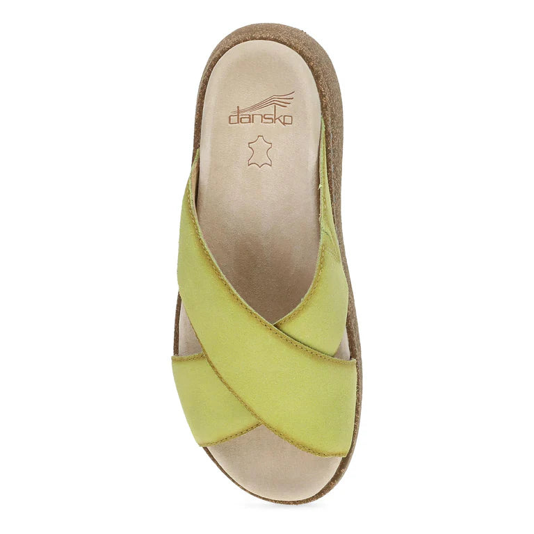 Dansko Women's Bridget Leather Platform Slide Sandal in Lime Burnished Suede