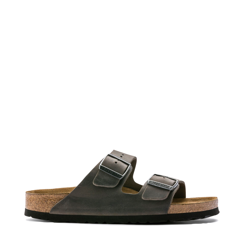 Side (right) view of Birkenstock Arizona Leather Soft Footbed Sandal for unisex.