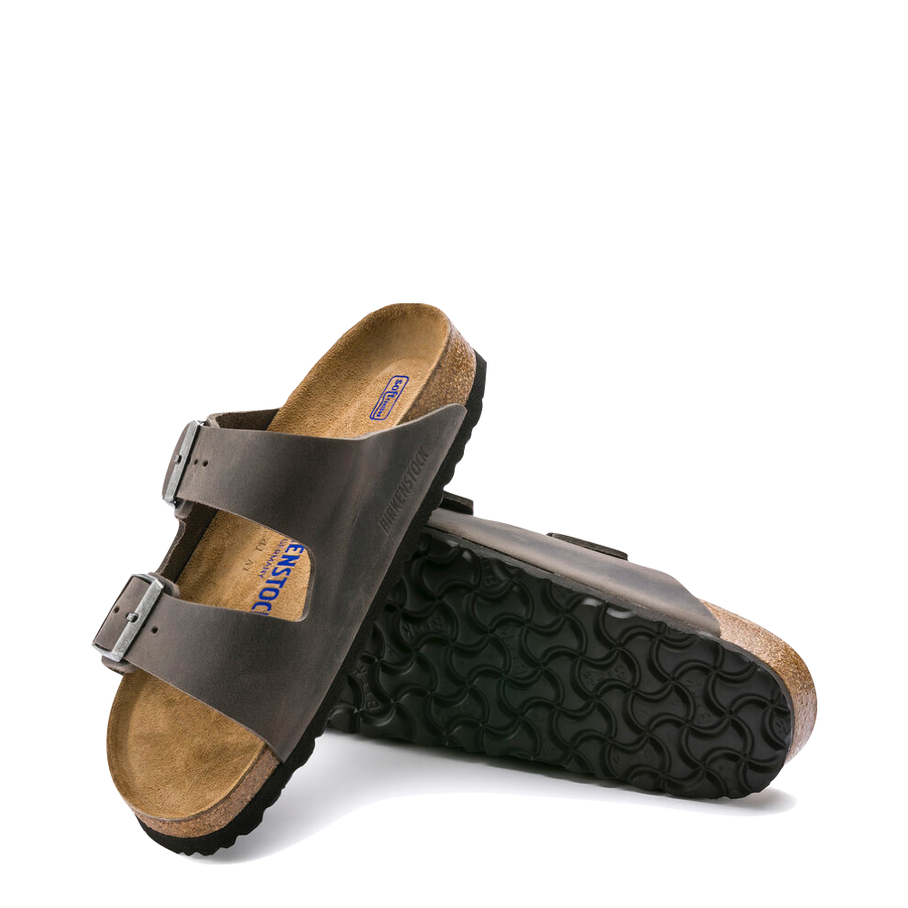 Top-down and bottom view of Birkenstock Arizona Leather Soft Footbed Sandal for unisex.