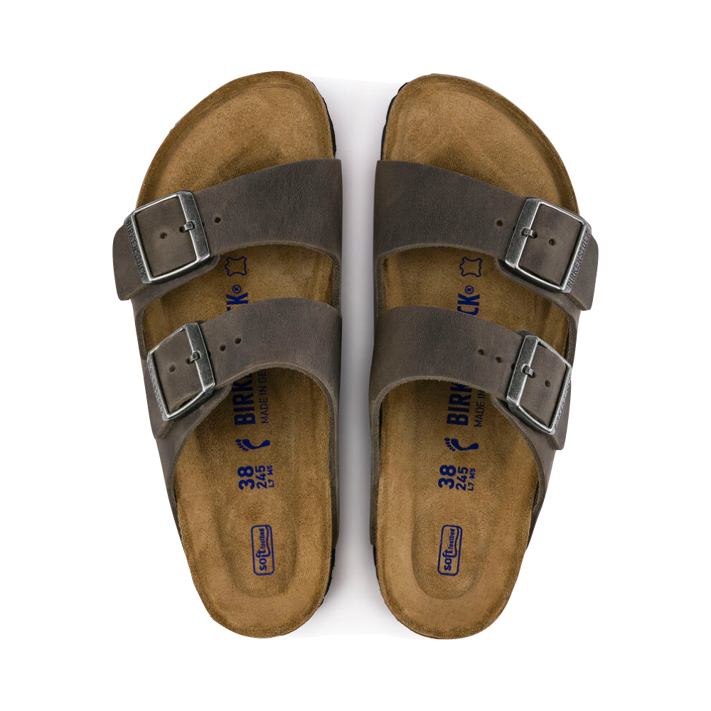 Top-down view of Birkenstock Arizona Leather Soft Footbed Sandal for unisex.