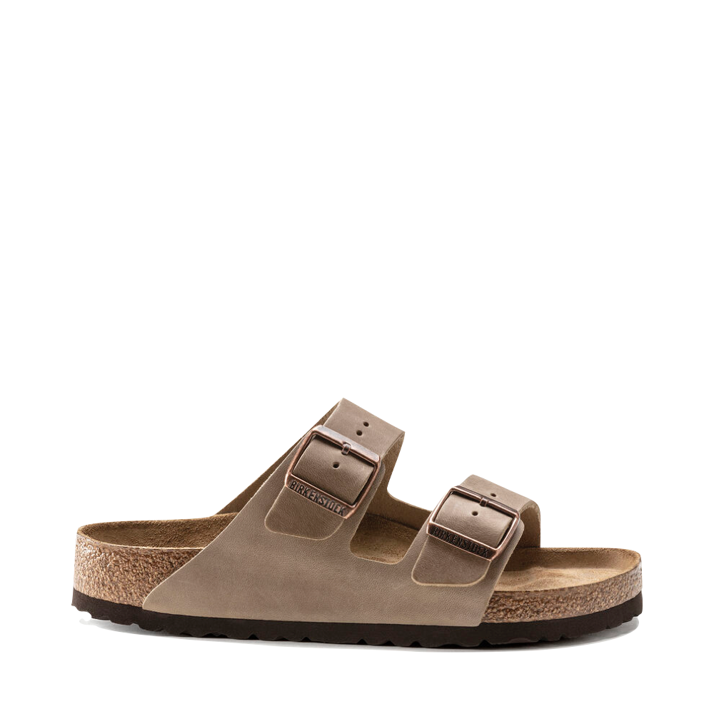 Side (right) view of Birkenstock Arizona Oiled Leather Soft Footbed Sandal for unisex.