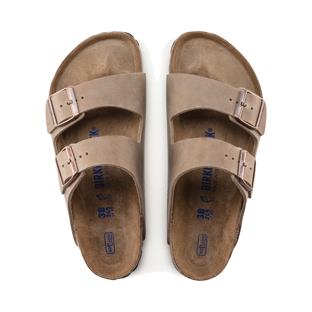 Top-down view of Birkenstock Arizona Oiled Leather Soft Footbed Sandal for unisex.