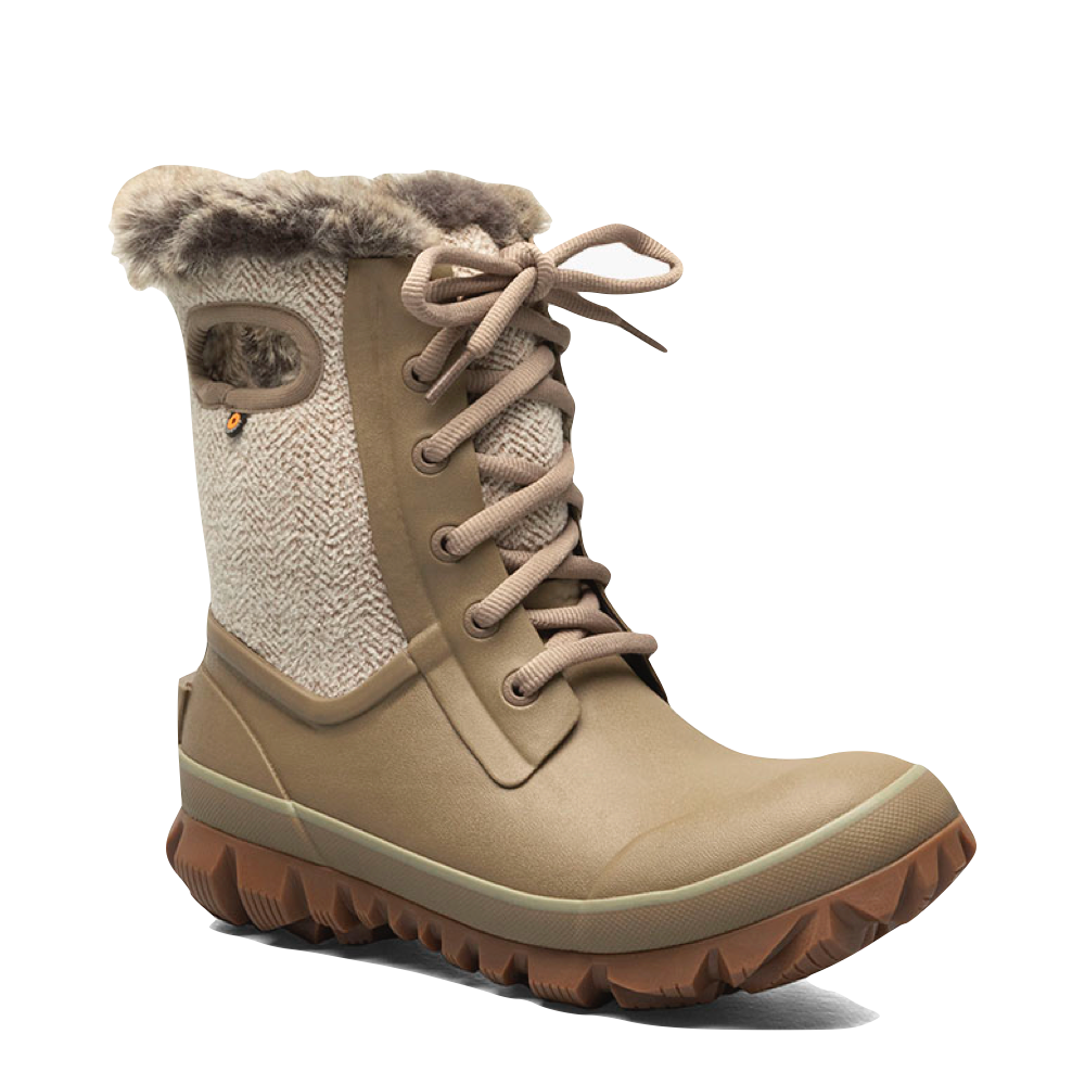 Mudguard and Toe view of Bogs Arcata Cozy Chevron Waterproof Boot for women.