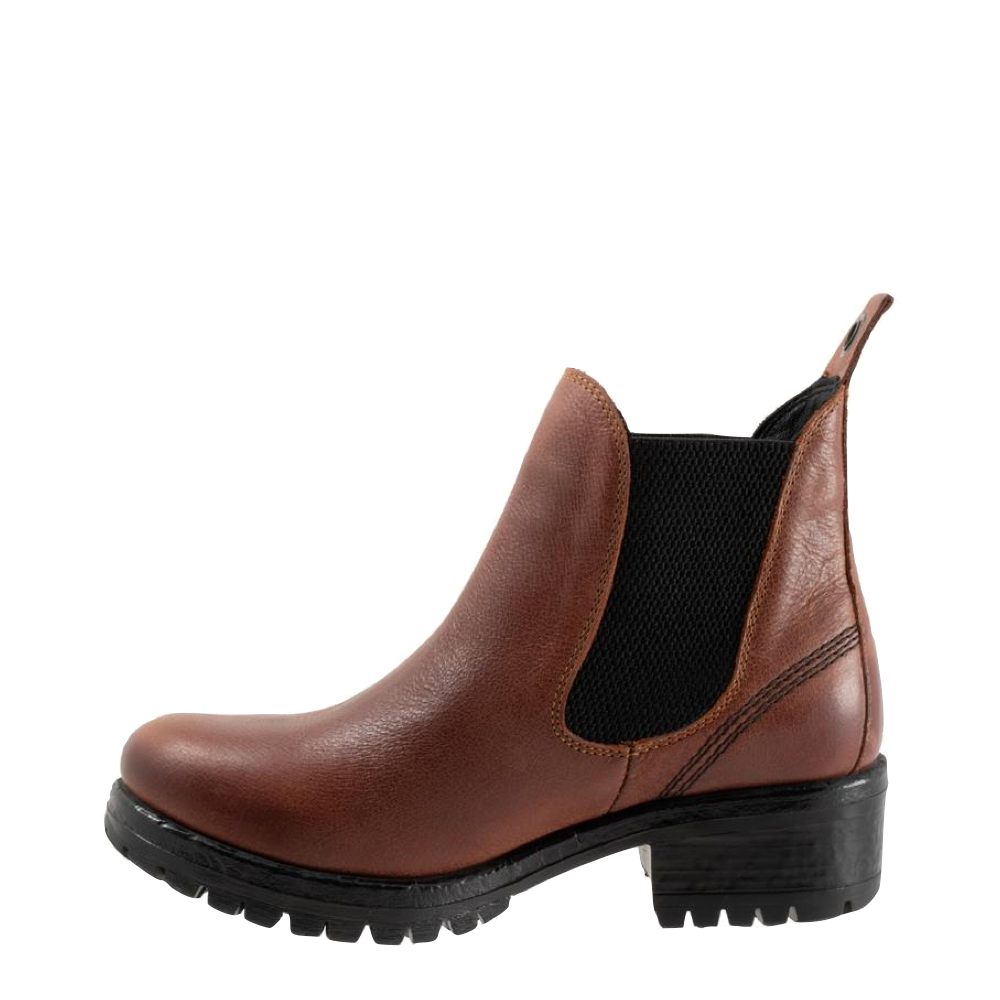 Side (left) view of Bueno Florida Leather Pull On Heeled Chelsea Boot for women.