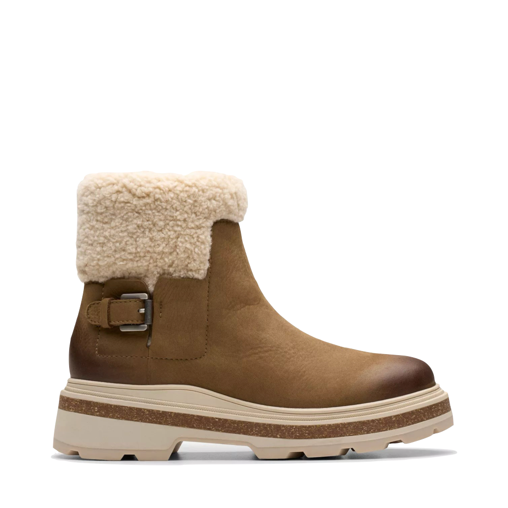 Side (right) view of Clarks Hencroft Madi Warm Lined Waterproof Side Zip Ankle Boot for women.