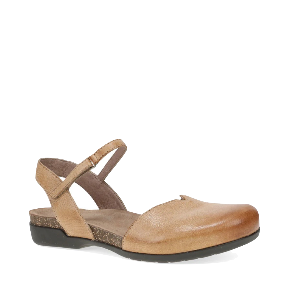 Mudguard and Toe view of Dansko Rowan Closed Toe Sandal for women.