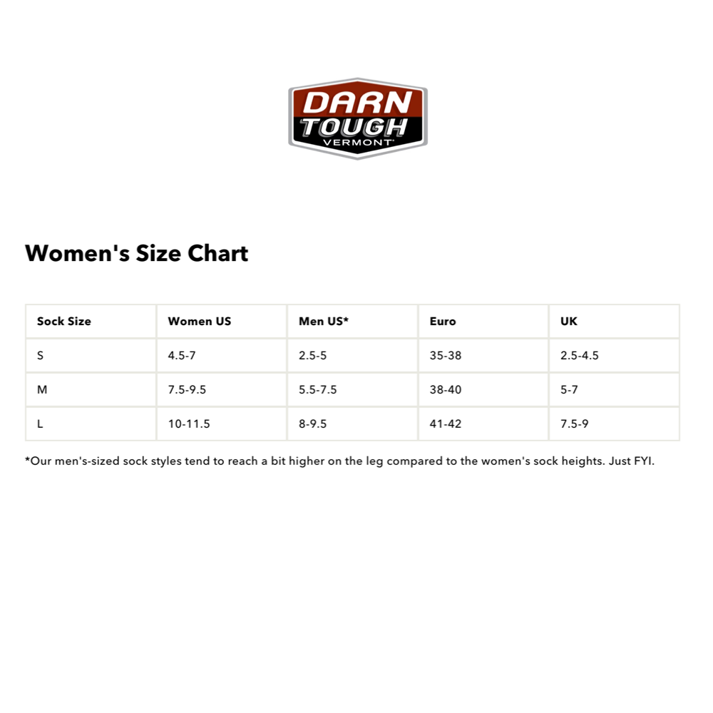 Darn Tough sizing chart.