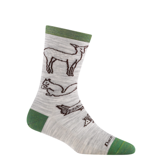 Side (right) view of Darn Tough Woodland Creatures Crew Lightweight Lifestyle Sock for women.