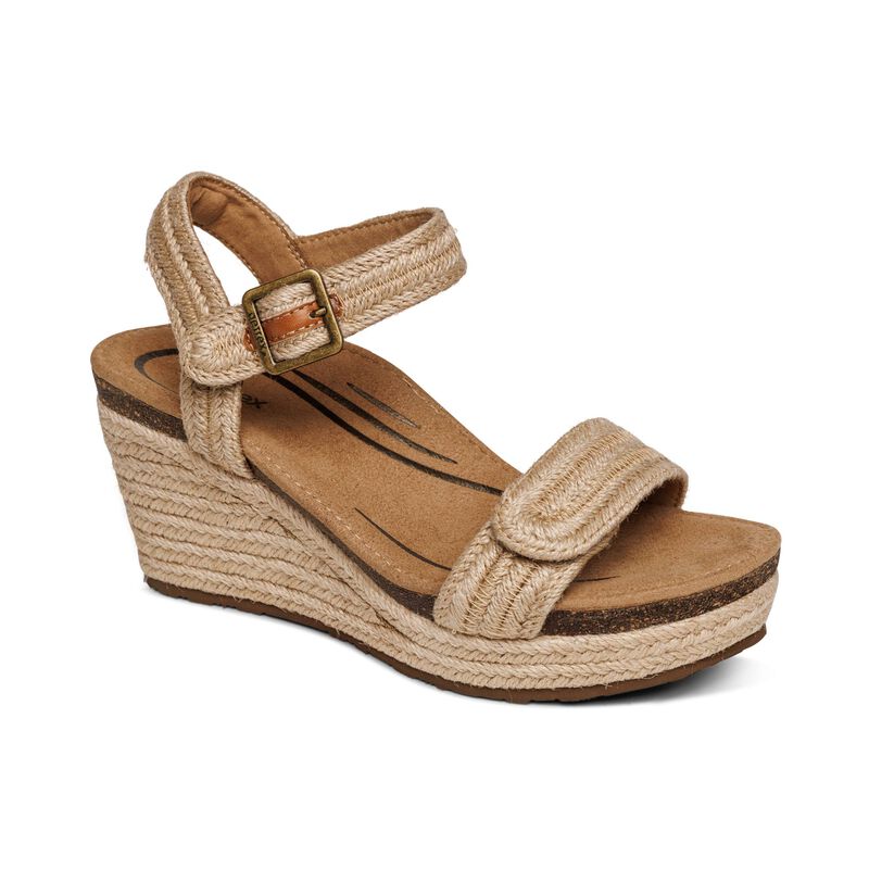 Aetrex Women's Sydney Quarter Strap Espadrille Wedge Sandal in Natural