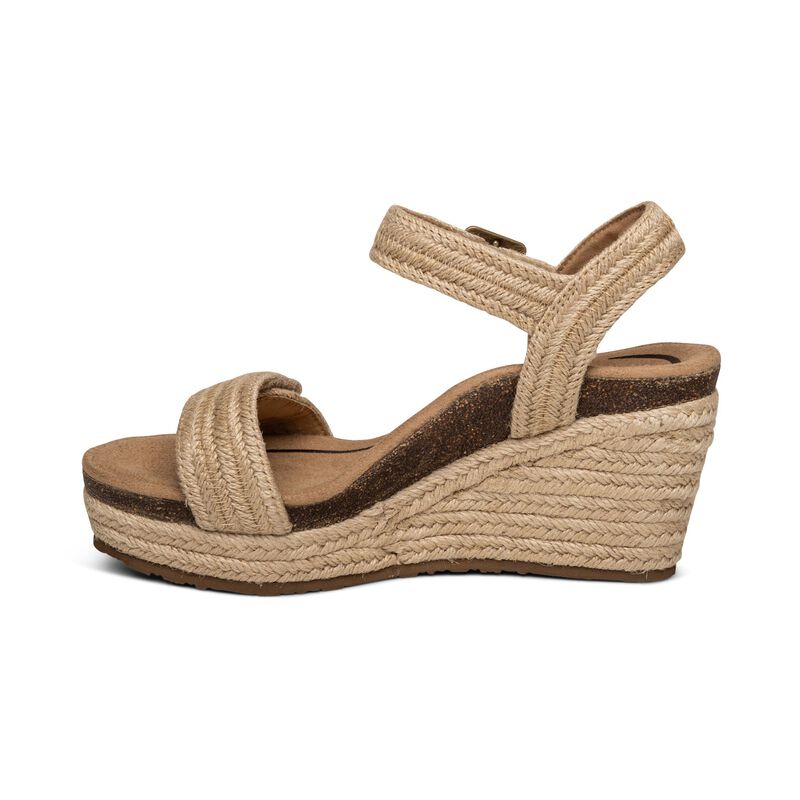 Aetrex Women's Sydney Quarter Strap Espadrille Wedge Sandal in Natural