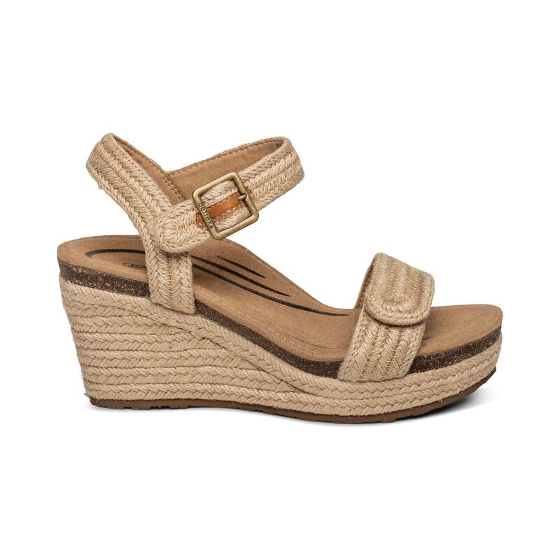 Aetrex Women's Sydney Quarter Strap Espadrille Wedge Sandal in Natural