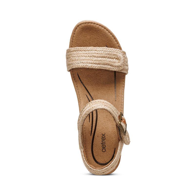 Aetrex Women's Sydney Quarter Strap Espadrille Wedge Sandal in Natural