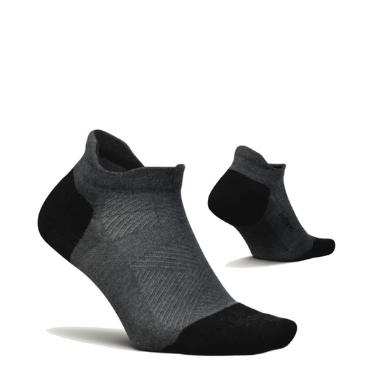 Side (right) and bottom view of Feetures Elite Max Cushion No Show Tab Sock for women.