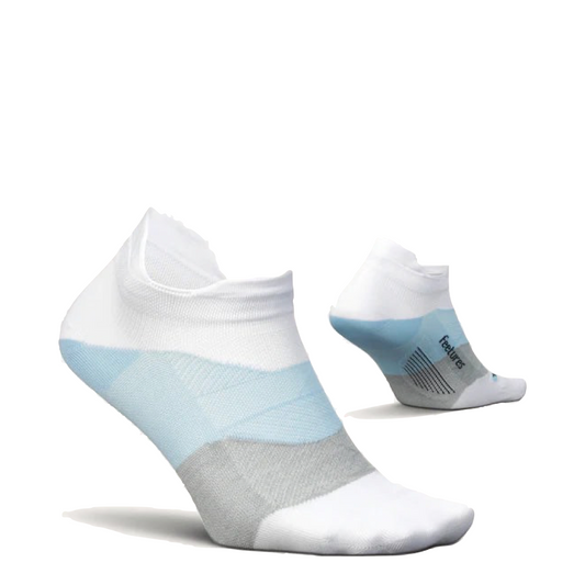 Side (right) and bottom view of Feetures Elite Ultra Light No Show Tab Sock for women.