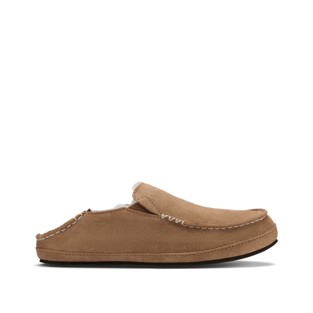 Side (right) view of OluKai Nohea Shearling Lined Slipper for women.