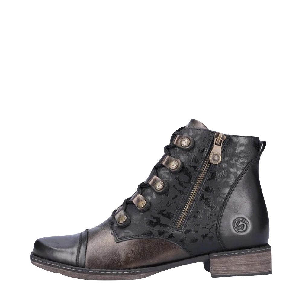 Side (left) view of Remonte Chandra 91 Mid Side Zip Lace Boot for women.