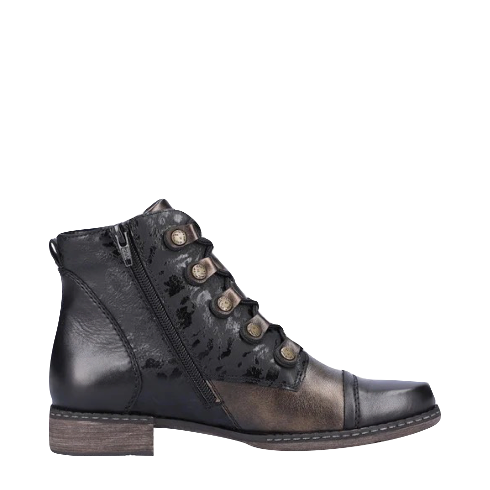 Side (right) view of Remonte Chandra 91 Mid Side Zip Lace Boot for women.