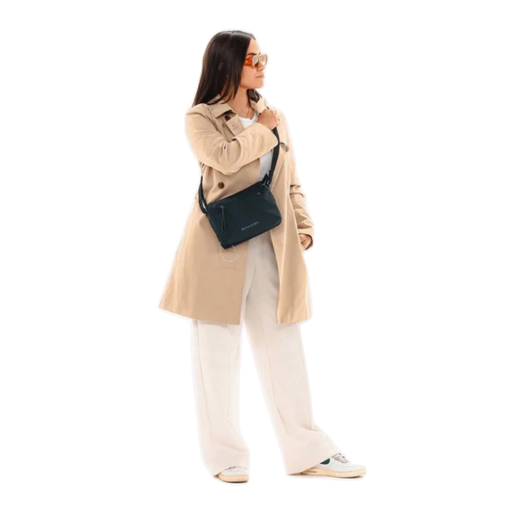 Model view of Sherpani Mei Anti Theft Travel Trio Crossbody Bag. 