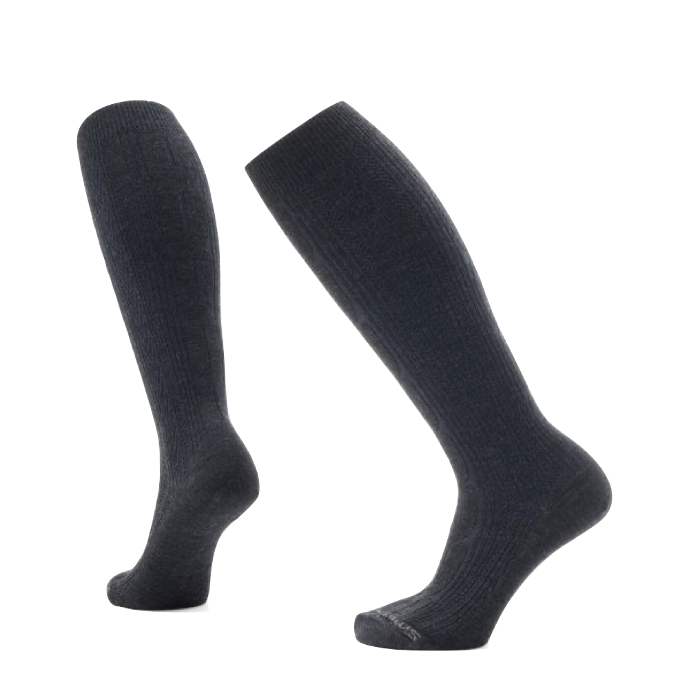 Side (left) and bottom view of Smartwool Everyday Lifestyle Cable Knee High Socks for women.