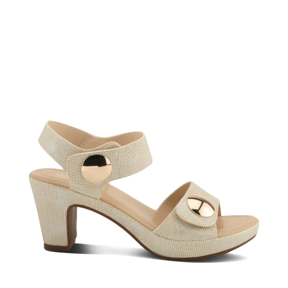 Side (right) view of Spring Step Dade Woven Heeled Sandal for women.