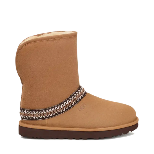 Side (right) view of Ugg Classic Short Crescent Sheepskin Boot for women.