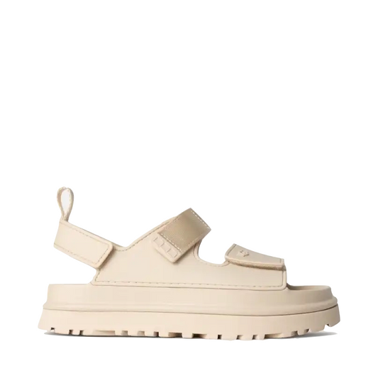 Side (right) view of Ugg GoldenGlow Platform Sandal for women.