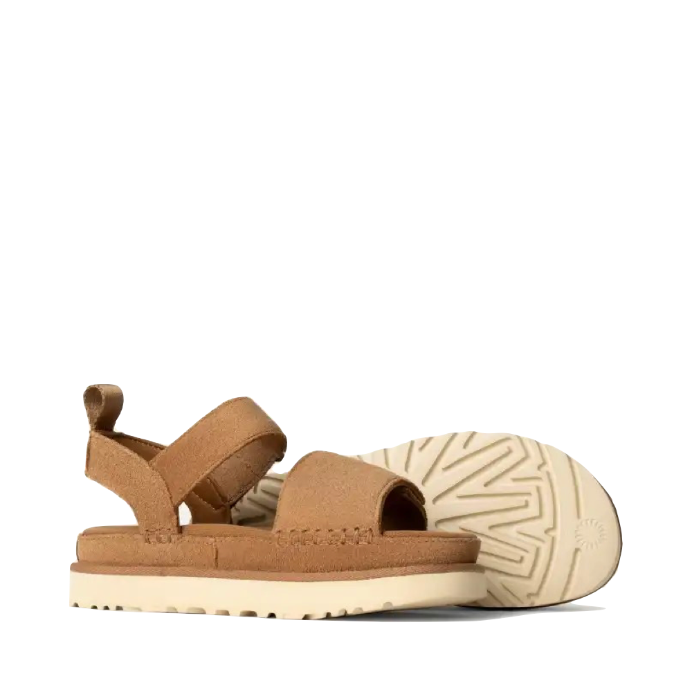 Side (right) and bottom view of Ugg Goldenstar Platform Sandal for women.