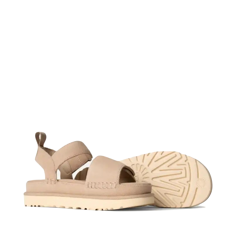 Side (right) and bottom view of Ugg Goldenstar Platform Sandal for women.