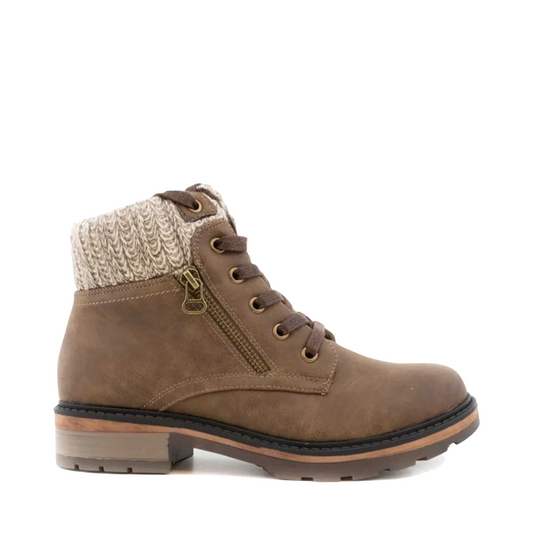 Side (right) view of Wanderlust Amy Knit Cuff Waterproof Lace Boot for women.