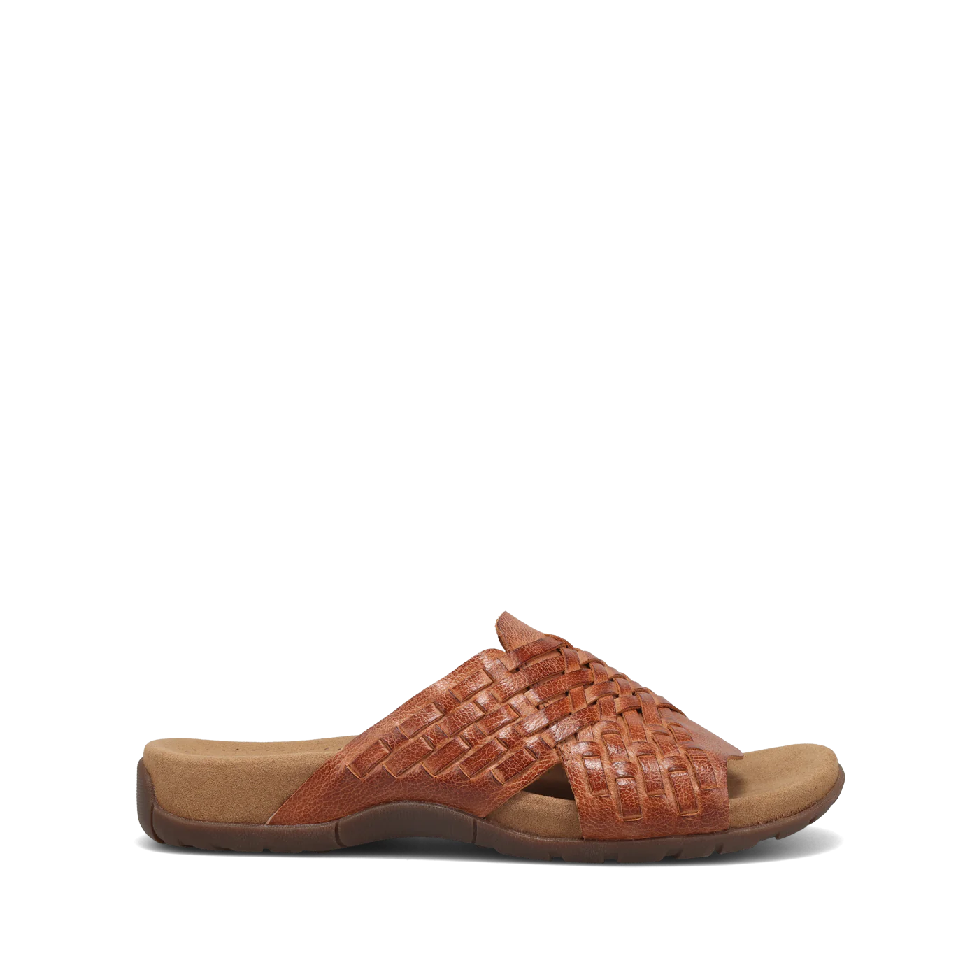 Taos Women's Guru Woven Leather Slide Sandal in Honey Tan